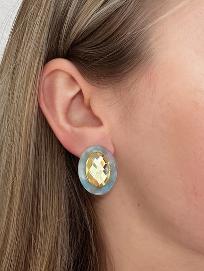 Olivia Statement Earrings Oval -  Lemon Drop