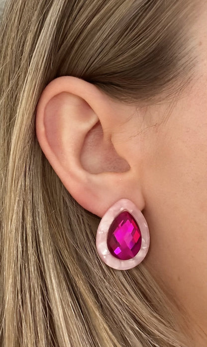 Olivia Statement Earrings Teardrop - Pink Cherry Blossom