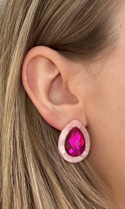 Olivia Statement Earrings Teardrop - Pink Cherry Blossom