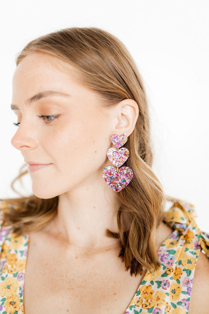 Penny Heart Statement Earrings - Pink Birthday Confetti